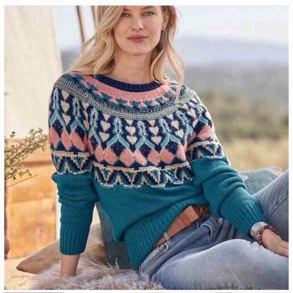 Sundance Sweaters Sundance Harlow Fair Isle Turquoise Sweater